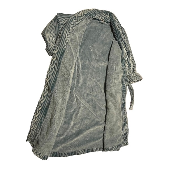 CABERNET robe teal tonal weave pattern thick velour belt tie front size small - Picture 7 of 8